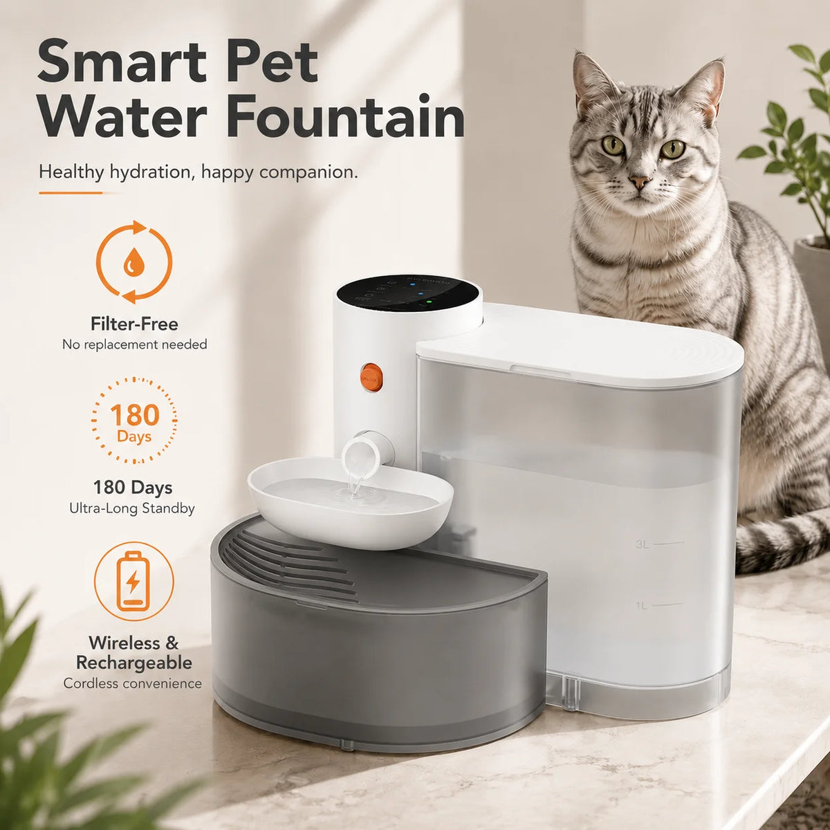 Fontaine à eau sans fil de 3L pour chat