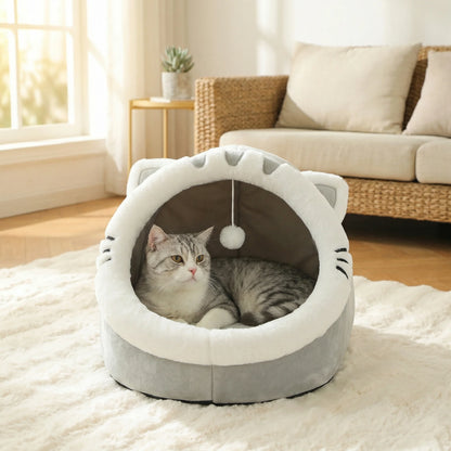 Panier-cabane et coussin moelleux pour chat