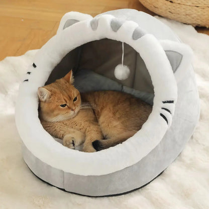 Panier-cabane et coussin moelleux pour chat
