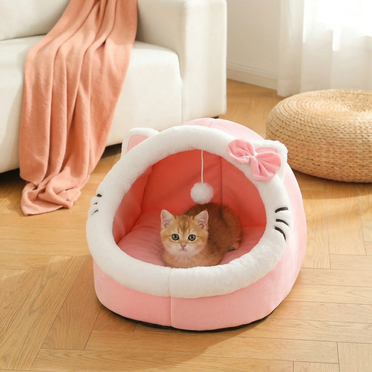 Panier-cabane et coussin moelleux pour chat