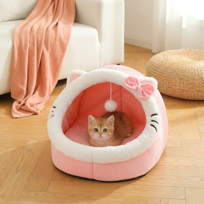 Panier-cabane et coussin moelleux pour chat