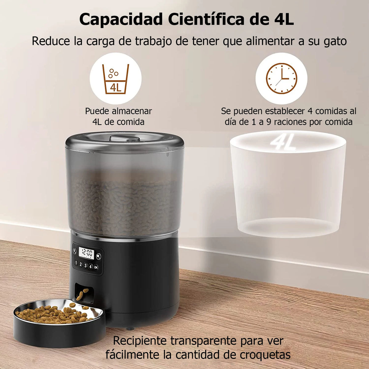 Distributeur automatique de nourriture pour chat de 4 L